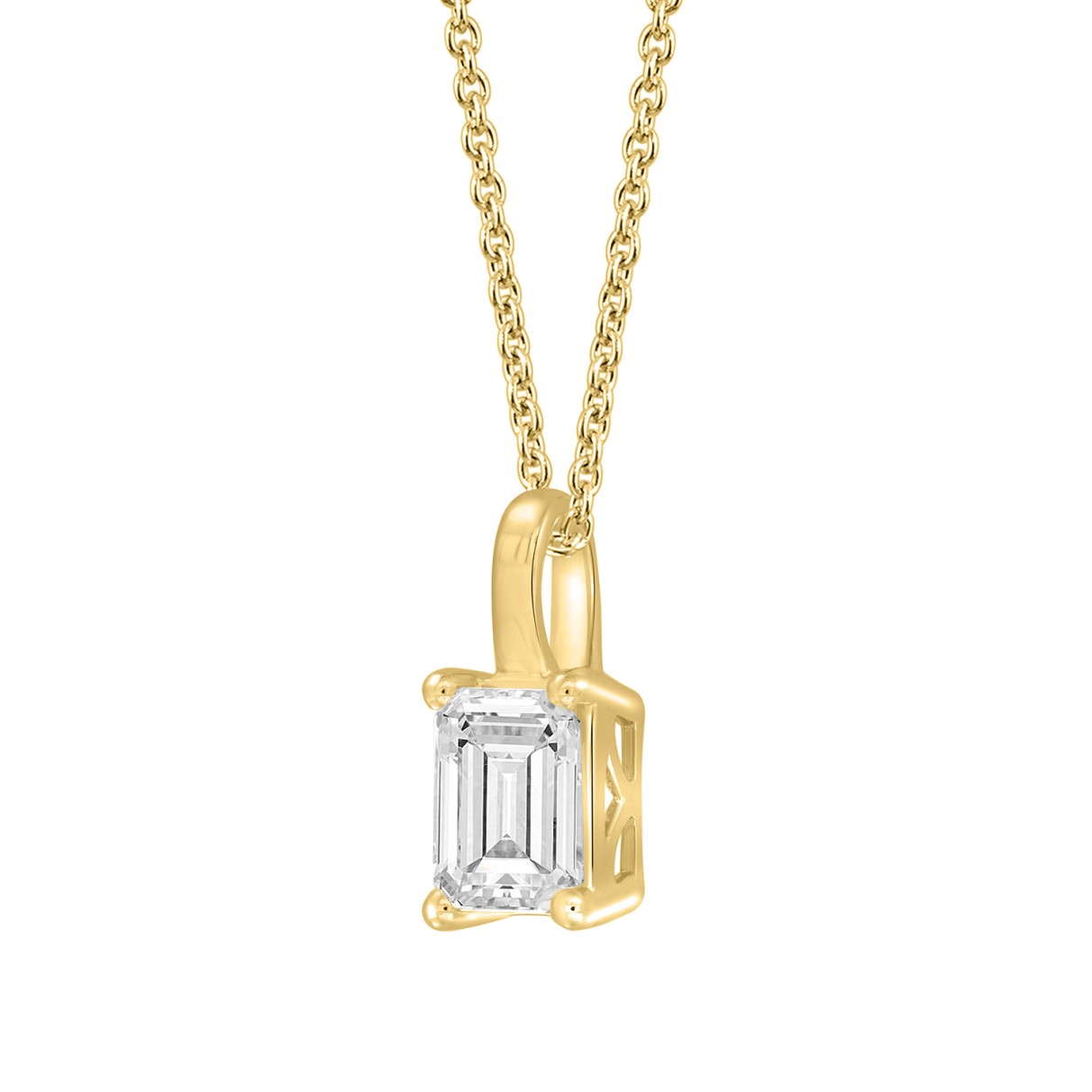 LADIES SOLITAIRE PENDANT WITH CHAIN 1/2CT EMERALD DIAMOND 14K YELLOW GOLD