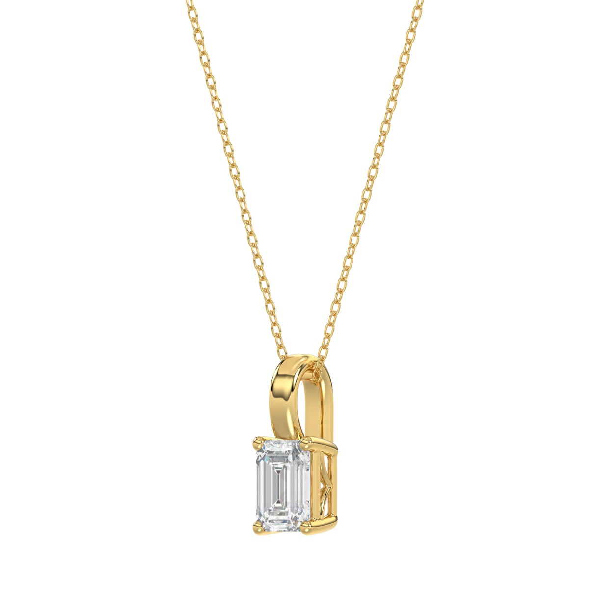 LADIES SOLITAIRE PENDANT WITH CHAIN 1/2CT EMERALD DIAMOND 14K YELLOW GOLD