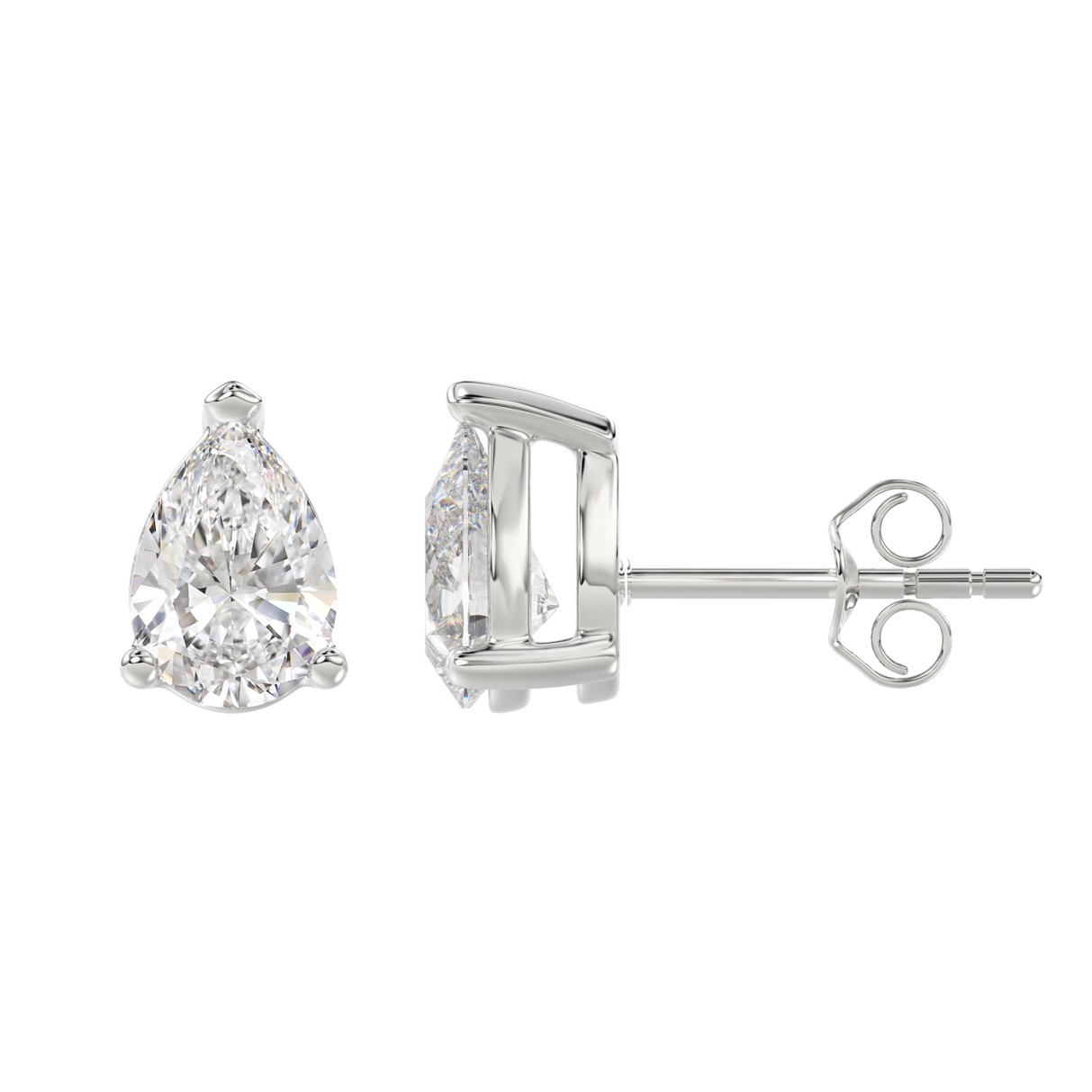 LADIES SOLITAIRE EARRINGS 3CT PEAR DIAMOND 14K WHITE GOLD