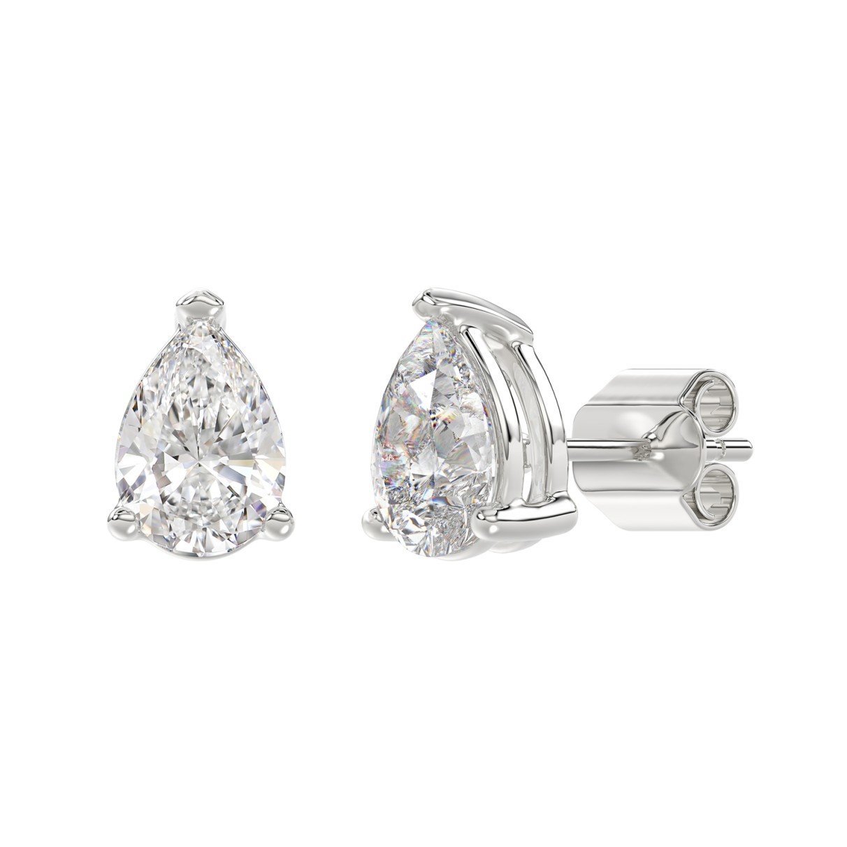 LADIES SOLITAIRE EARRINGS 3CT PEAR DIAMOND 14K WHITE GOLD