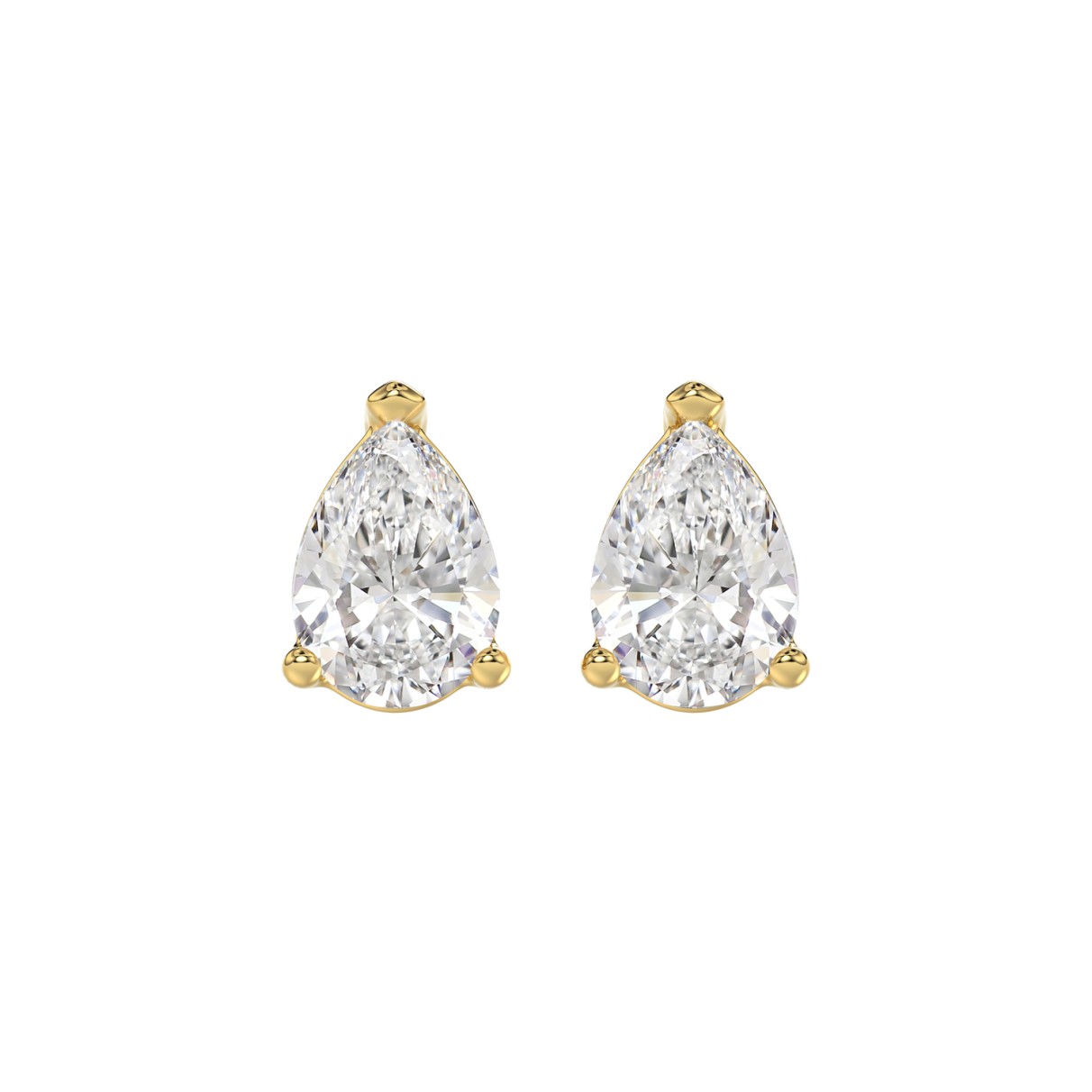 LADIES SOLITAIRE EARRINGS 3CT PEAR DIAMOND 14K YELLOW GOLD