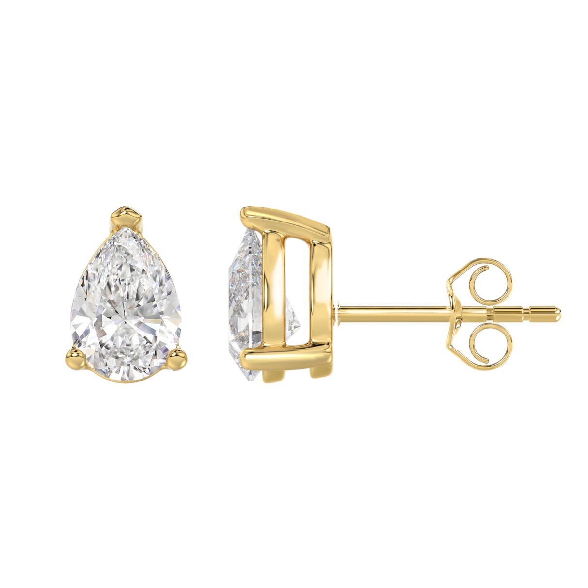 LADIES SOLITAIRE EARRINGS 3CT PEAR DIAMOND 14K YELLOW GOLD