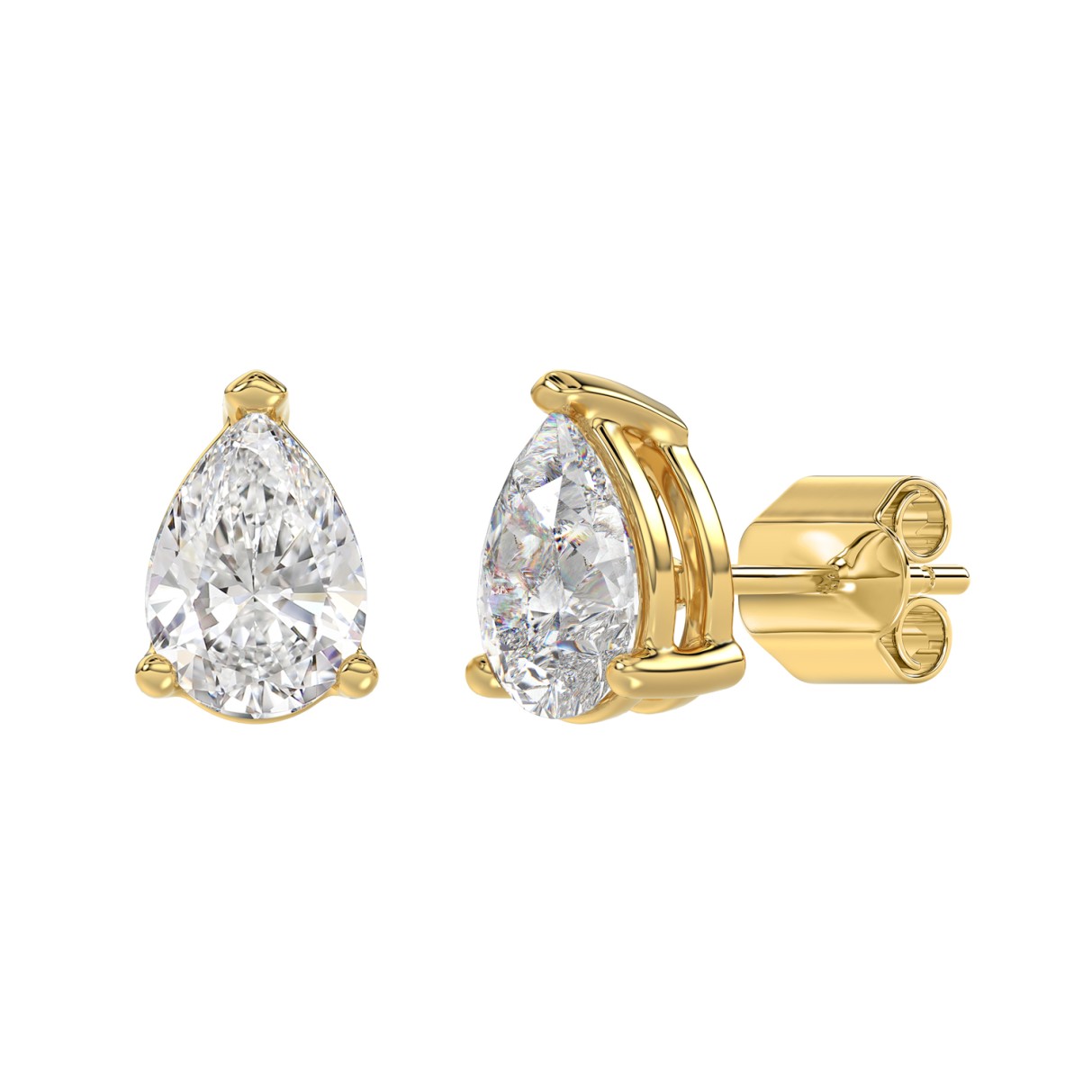 LADIES SOLITAIRE EARRINGS 3CT PEAR DIAMOND 14K YELLOW GOLD