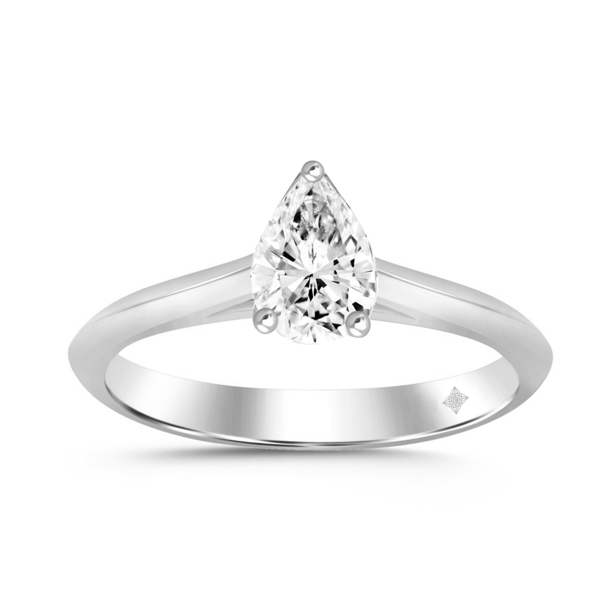 LADIES SOLITAIRE RING 1CT PEAR DIAMOND 14K WHITE GOLD