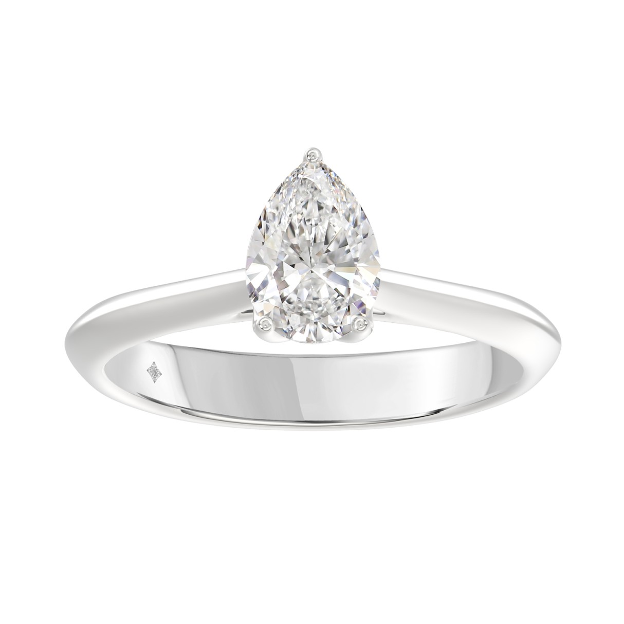 LADIES SOLITAIRE RING 1CT PEAR DIAMOND 14K WHITE GOLD