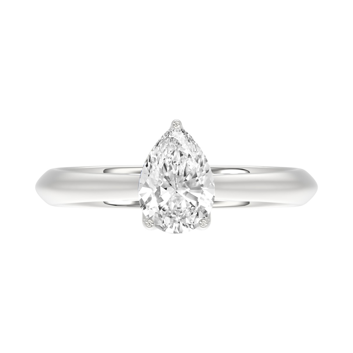 LADIES SOLITAIRE RING 1CT PEAR DIAMOND 14K WHITE GOLD