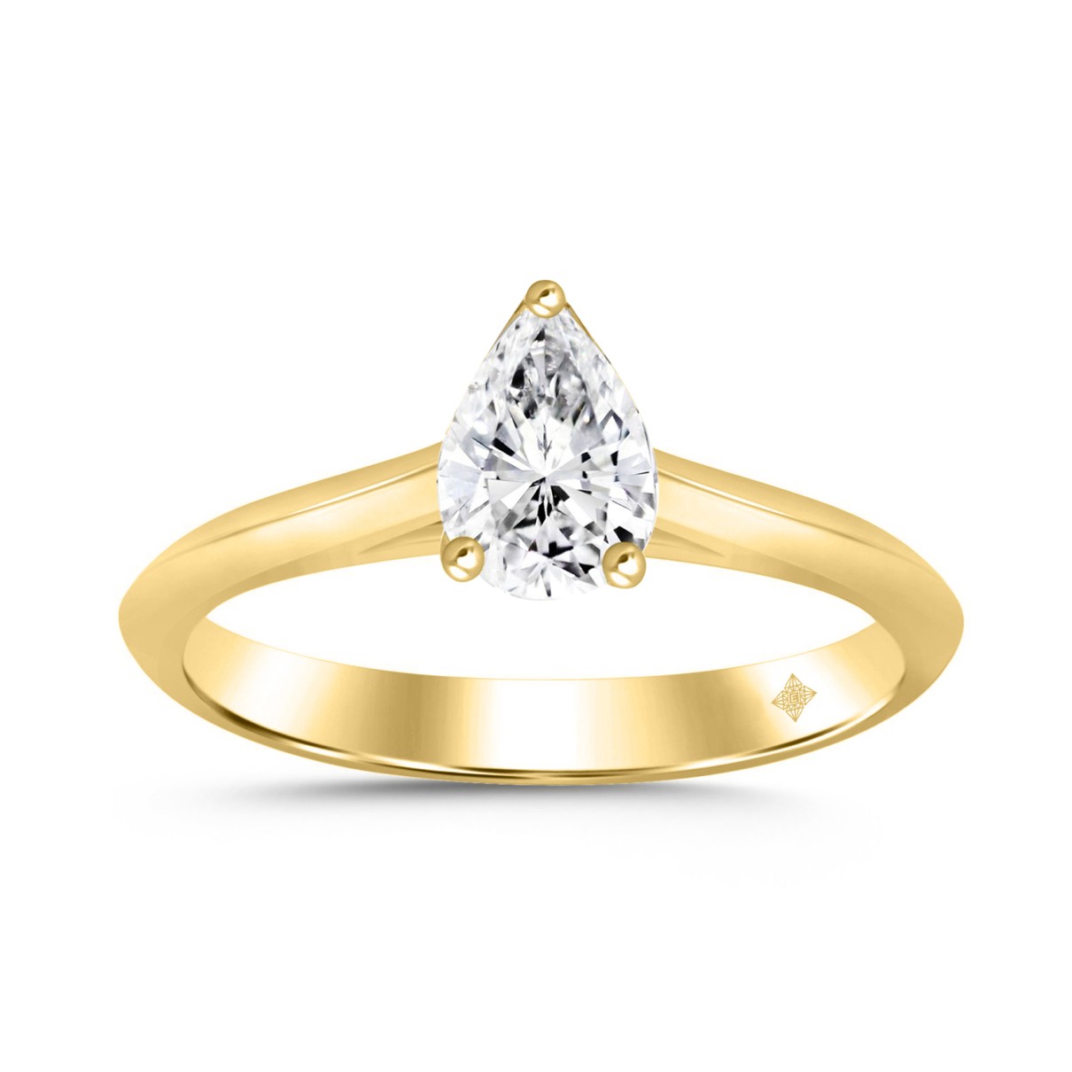 LADIES SOLITAIRE RING 1CT PEAR DIAMOND 14K YELLOW GOLD