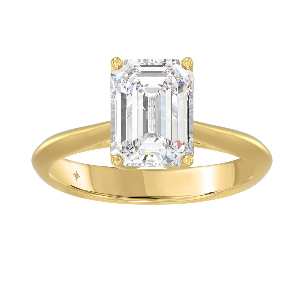 LADIES SOLITAIRE RING 3CT EMERALD DIAMOND 14K YELL...