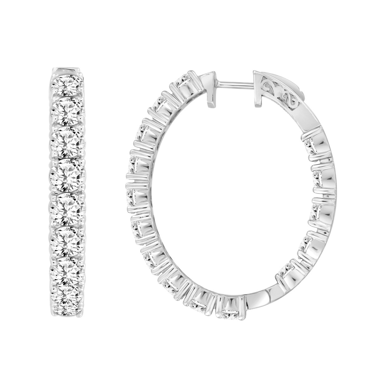 LADIES HOOP EARRINGS 11CT ROUND DIAMOND 14K WHITE GOLD