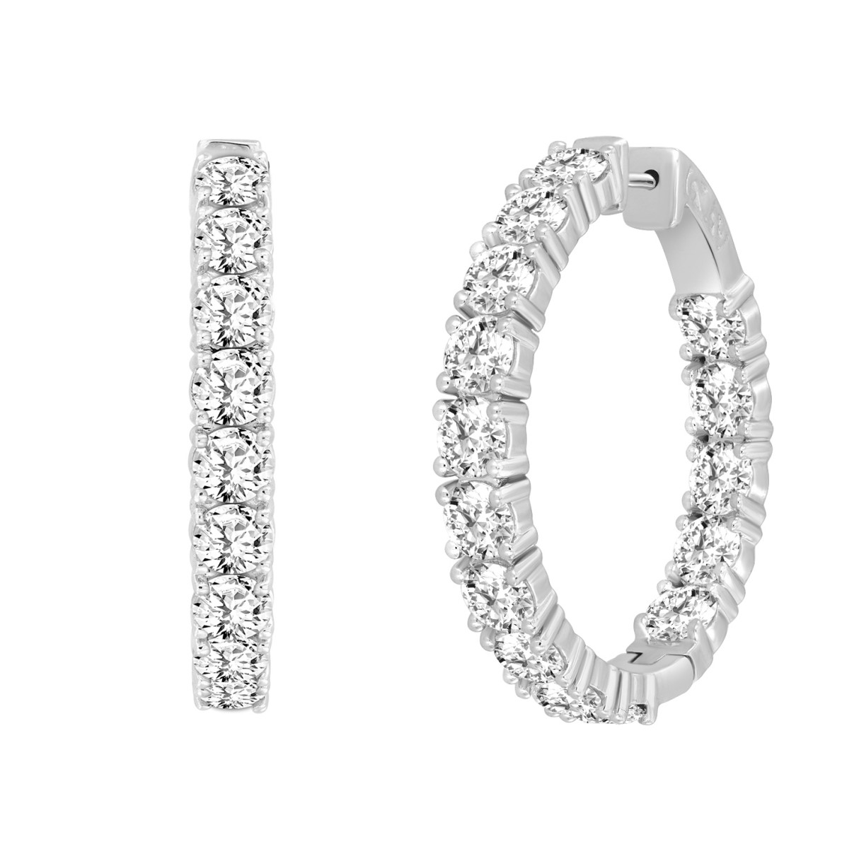 LADIES HOOP EARRINGS 11CT ROUND DIAMOND 14K WHITE GOLD