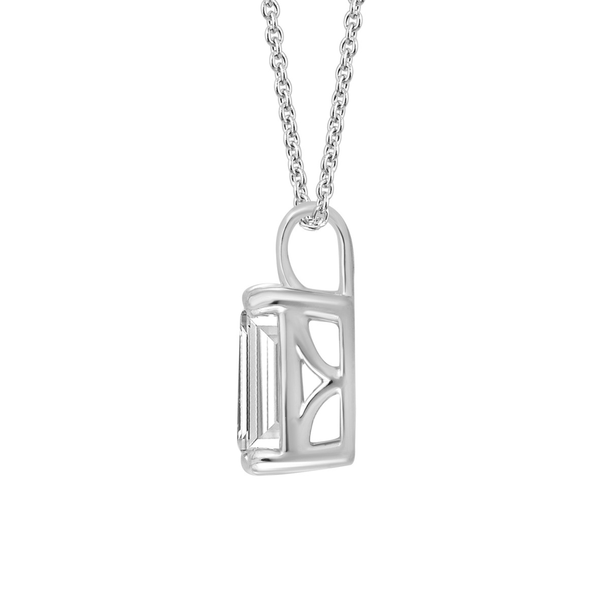 LADIES SOLITAIRE PENDANT WITH CHAIN 1 1/2CT EMERALD DIAMOND 14K WHITE GOLD