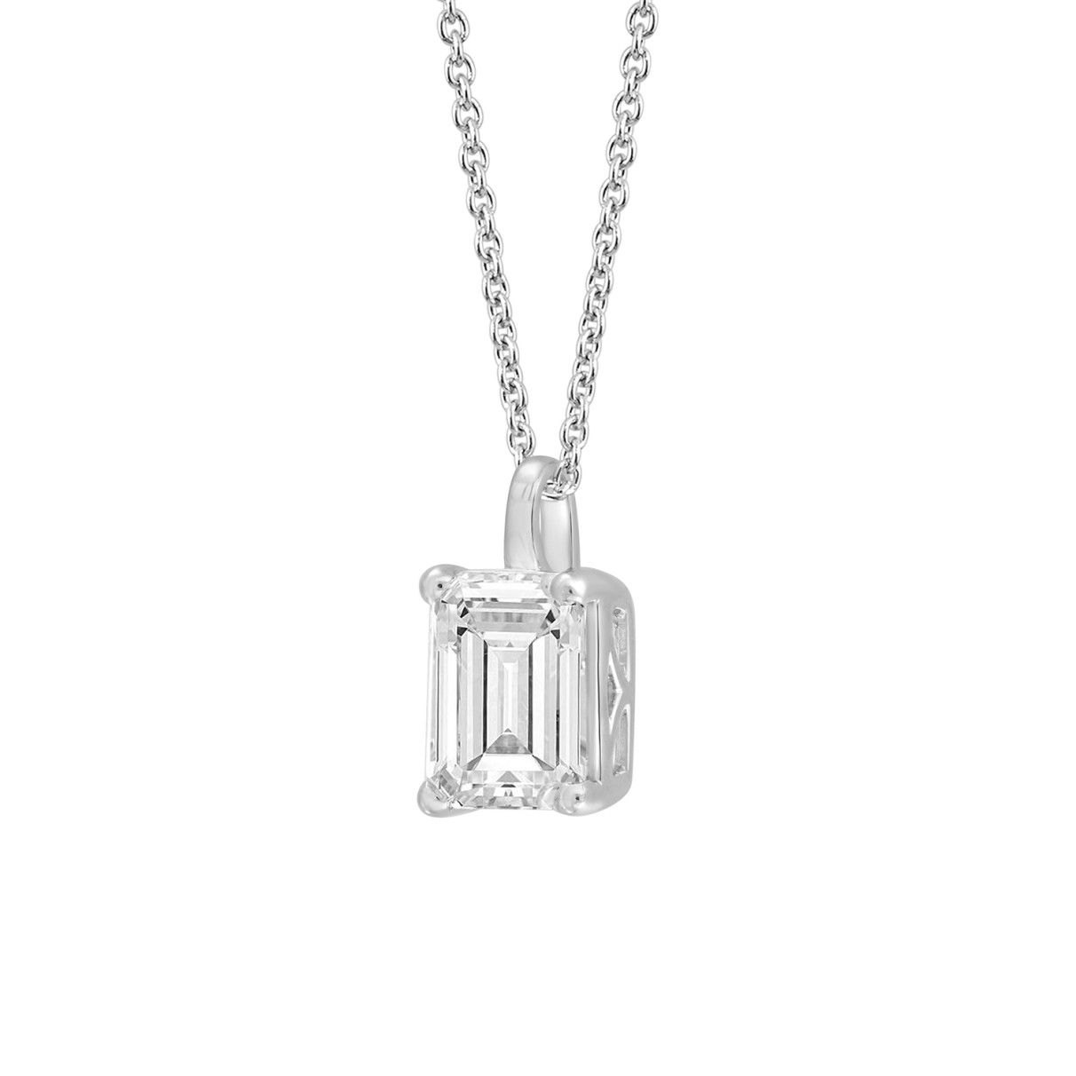 LADIES SOLITAIRE PENDANT WITH CHAIN 1 1/2CT EMERALD DIAMOND 14K WHITE GOLD