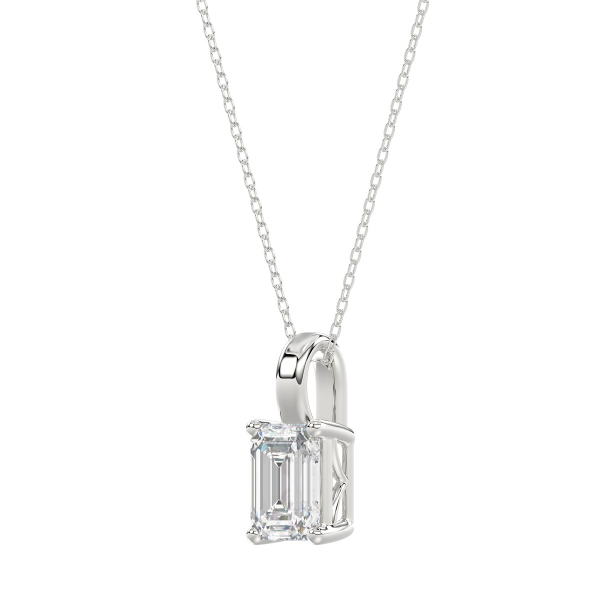 LADIES SOLITAIRE PENDANT WITH CHAIN 1 1/2CT EMERALD DIAMOND 14K WHITE GOLD