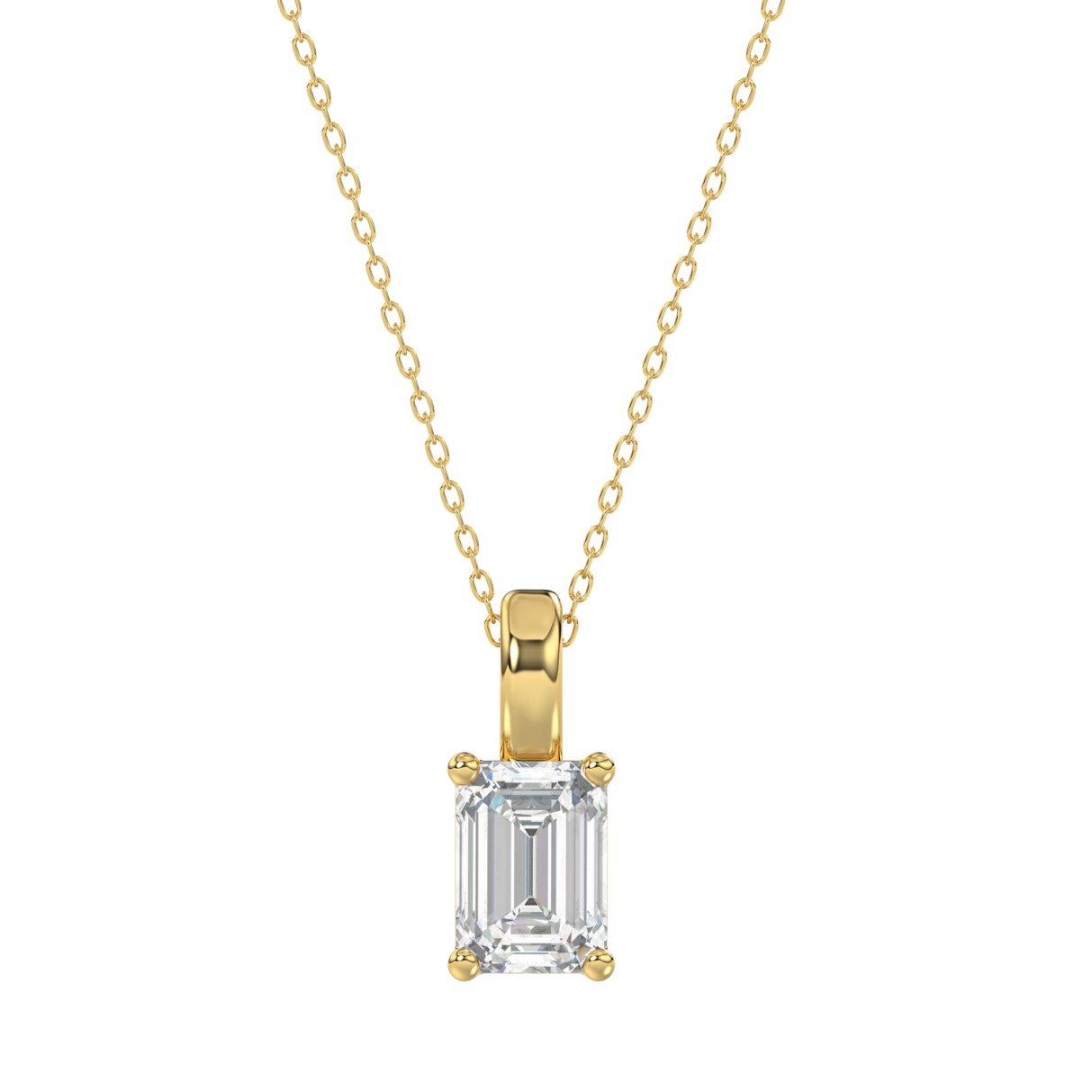 LADIES SOLITAIRE PENDANT WITH CHAIN 1 1/2CT EMERALD DIAMOND 14K YELLOW GOLD