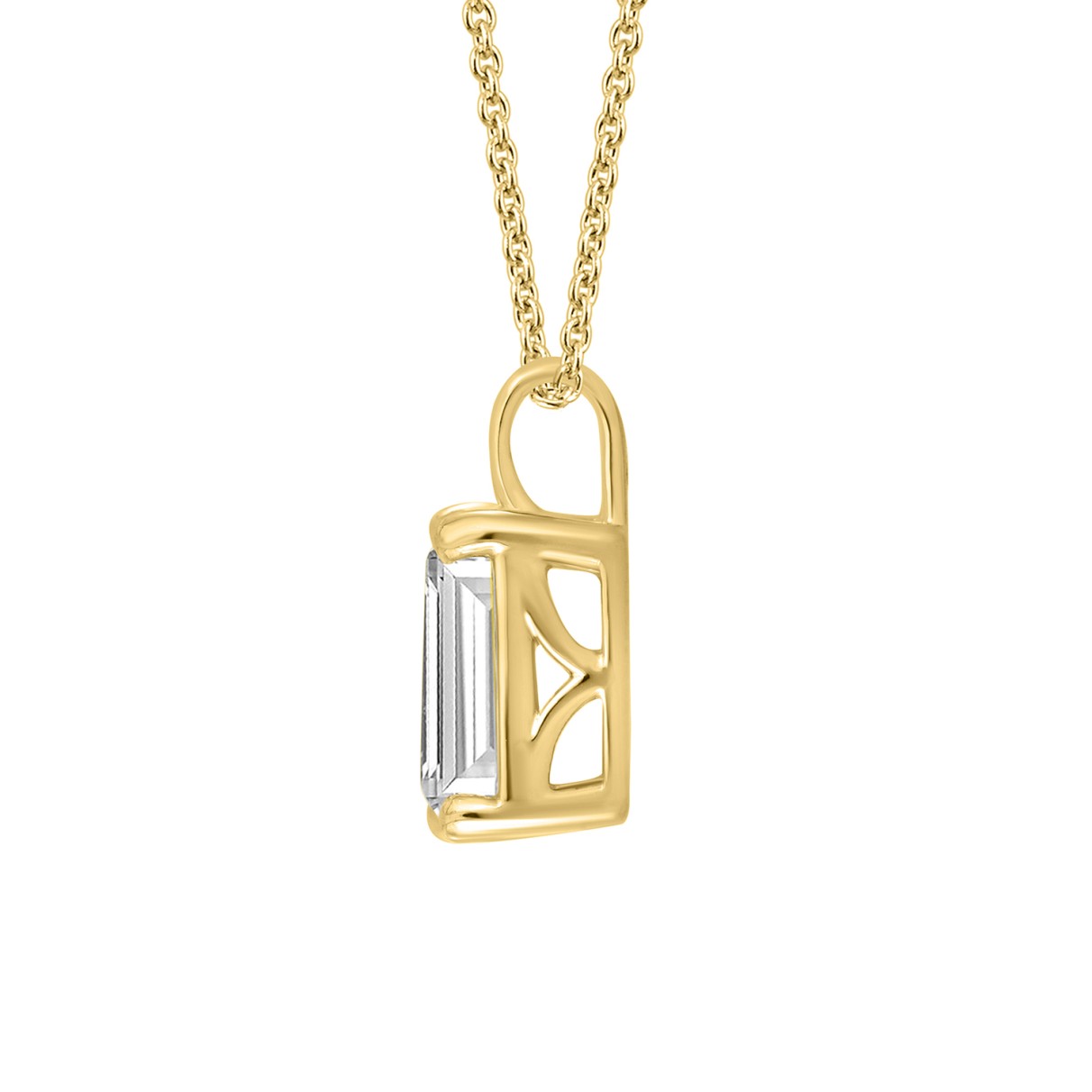 LADIES SOLITAIRE PENDANT WITH CHAIN 1 1/2CT EMERALD DIAMOND 14K YELLOW GOLD