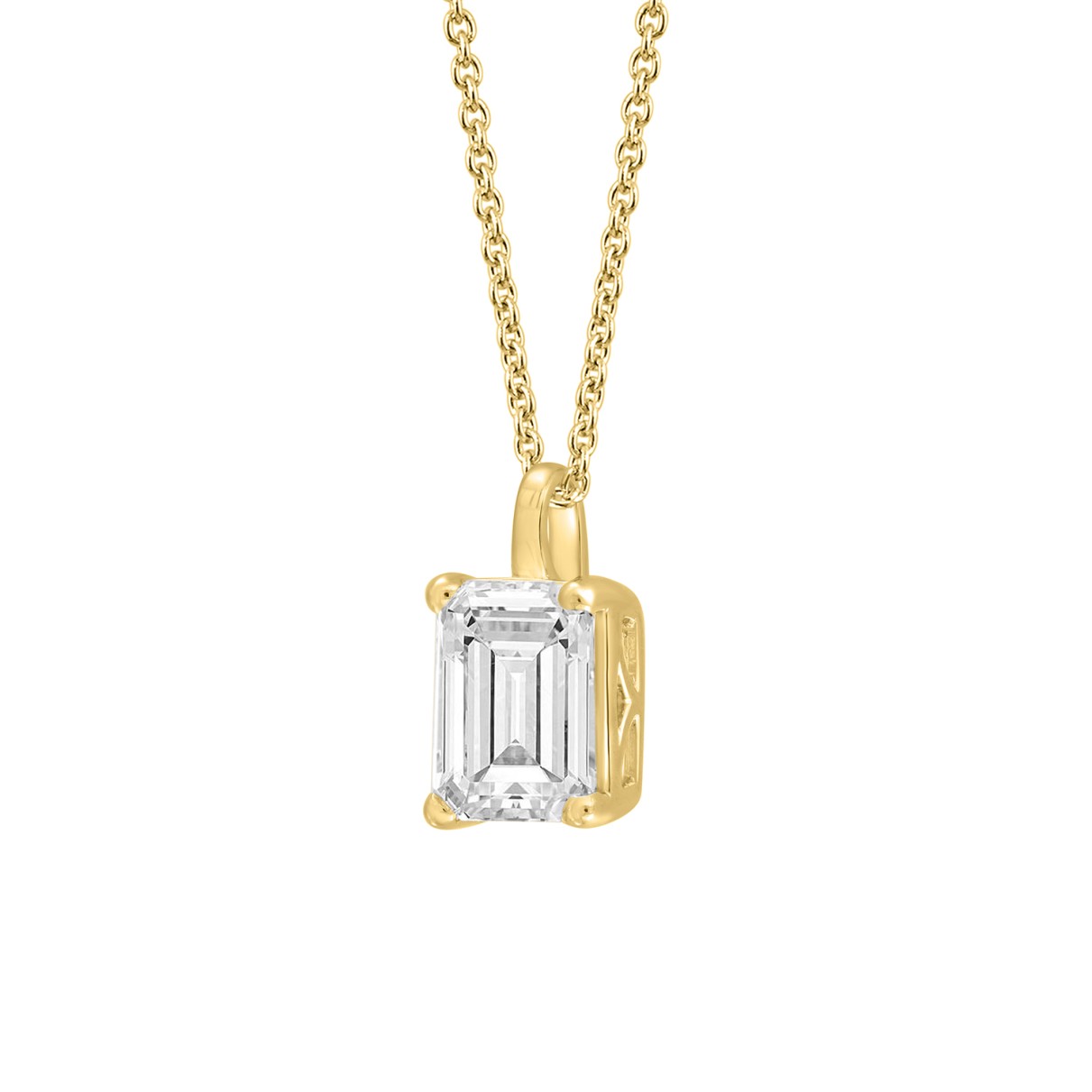 LADIES SOLITAIRE PENDANT WITH CHAIN 1 1/2CT EMERALD DIAMOND 14K YELLOW GOLD
