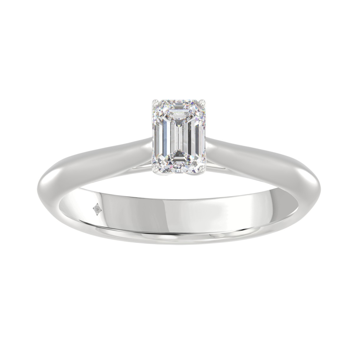 LADIES SOLITAIRE RING 1/2CT EMERALD DIAMOND 14K WHITE GOLD