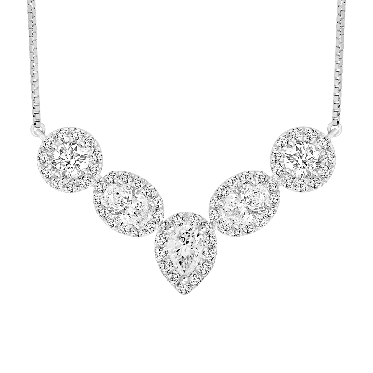 LADIES NECKLACE 2 1/2CT ROUND/PEAR/OVAL DIAMOND 14K WHITE GOLD