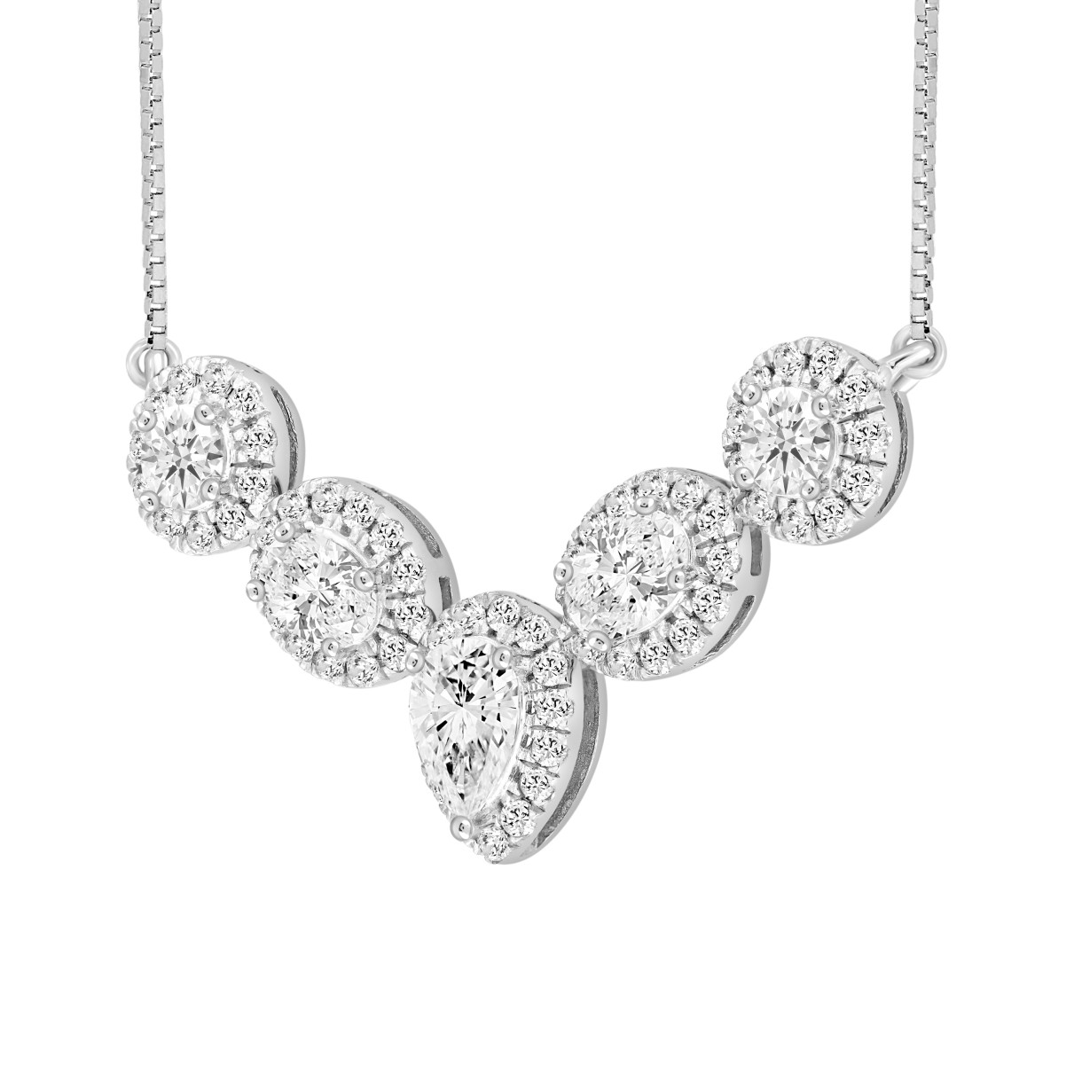 LADIES NECKLACE 2 1/2CT ROUND/PEAR/OVAL DIAMOND 14K WHITE GOLD