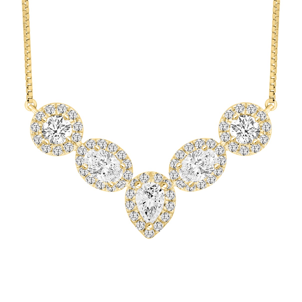 LADIES NECKLACE 2 1/2CT ROUND/PEAR/OVAL DIAMOND 14K YELLOW GOLD