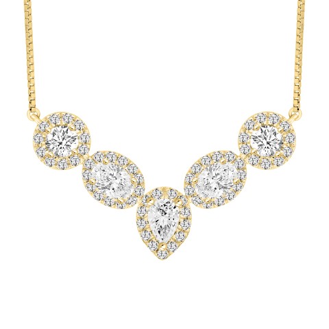 LADIES NECKLACE 2 1/2CT ROUND/PEAR/OVAL DIAMOND 14K YELLOW GOLD