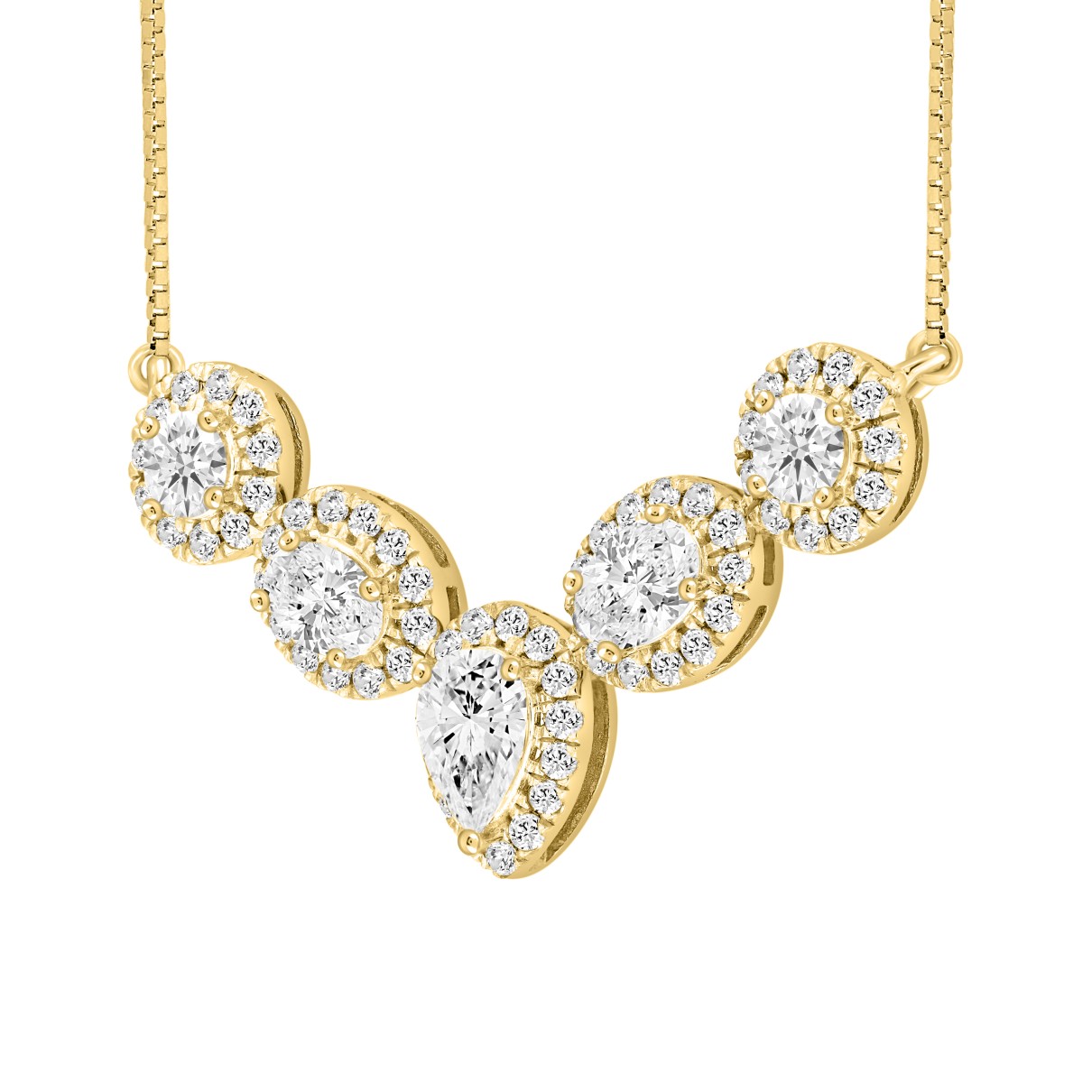 LADIES NECKLACE 2 1/2CT ROUND/PEAR/OVAL DIAMOND 14K YELLOW GOLD