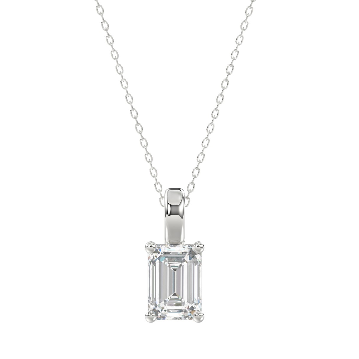 LADIES SOLITAIRE PENDANT WITH CHAIN 2CT EMERALD DIAMOND 14K WHITE GOLD