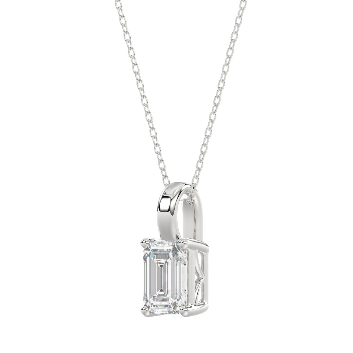 LADIES SOLITAIRE PENDANT WITH CHAIN 2CT EMERALD DIAMOND 14K WHITE GOLD