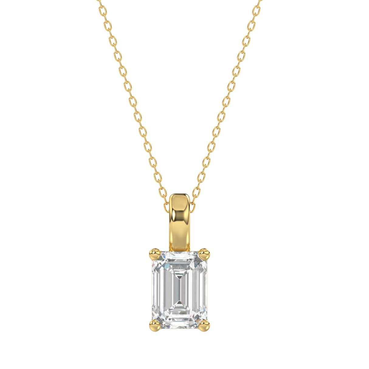 LADIES SOLITAIRE PENDANT WITH CHAIN 2CT EMERALD DIAMOND 14K YELLOW GOLD