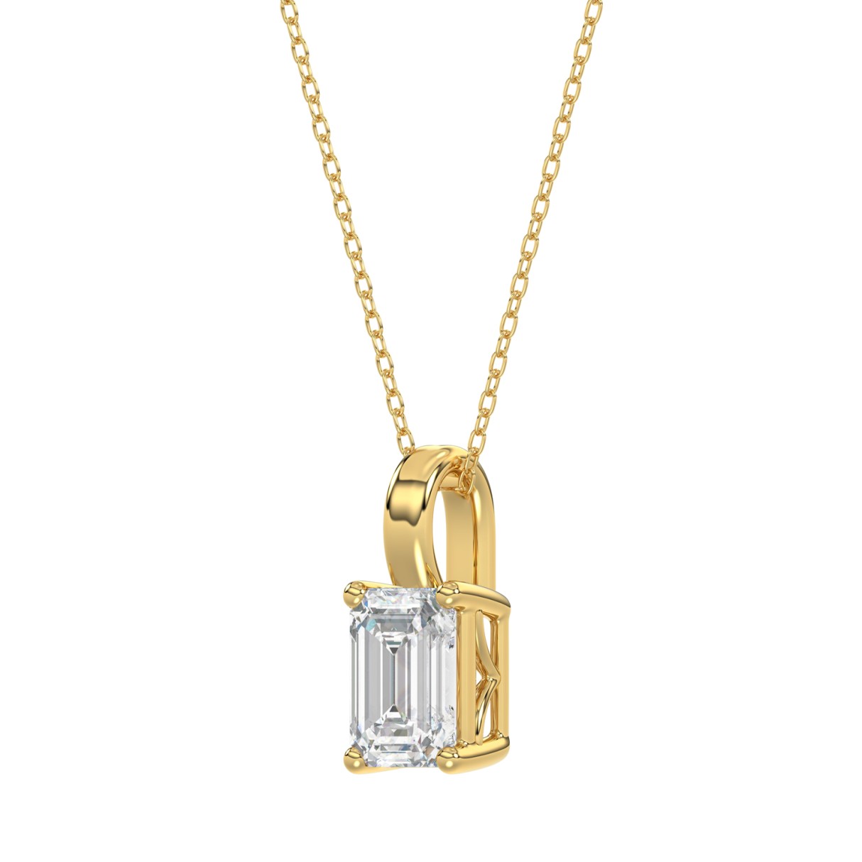 LADIES SOLITAIRE PENDANT WITH CHAIN 2CT EMERALD DIAMOND 14K YELLOW GOLD