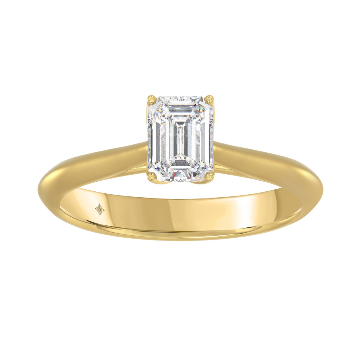 LADIES SOLITAIRE RING 1CT EMERALD DIAMOND 14K YELLOW GOLD