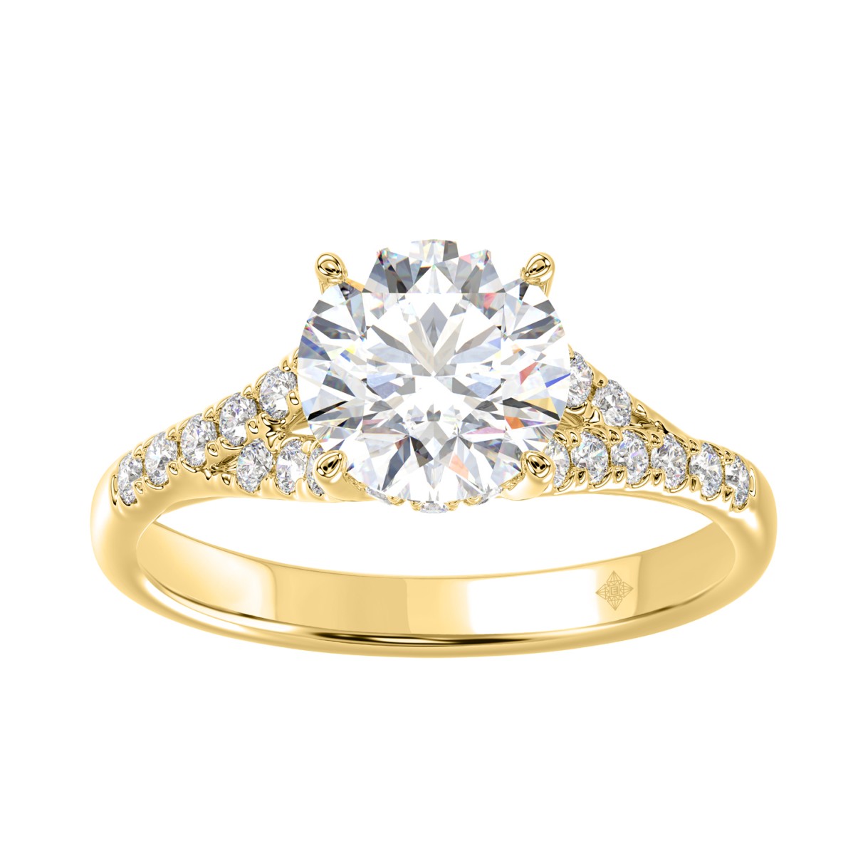 LADIES RING 2CT ROUND DIAMOND 14K YELLOW GOLD (CENTER STONE ROUND DIAMOND 1 5/8CT )