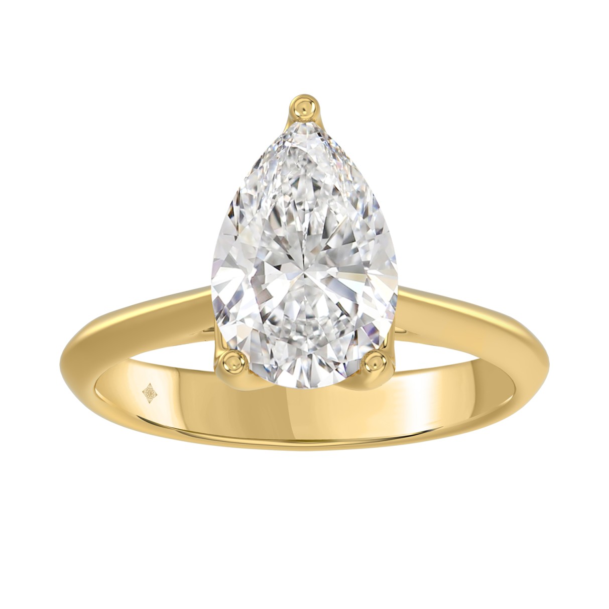 LADIES SOLITAIRE RING 3CT PEAR DIAMOND 14K YELLOW GOLD