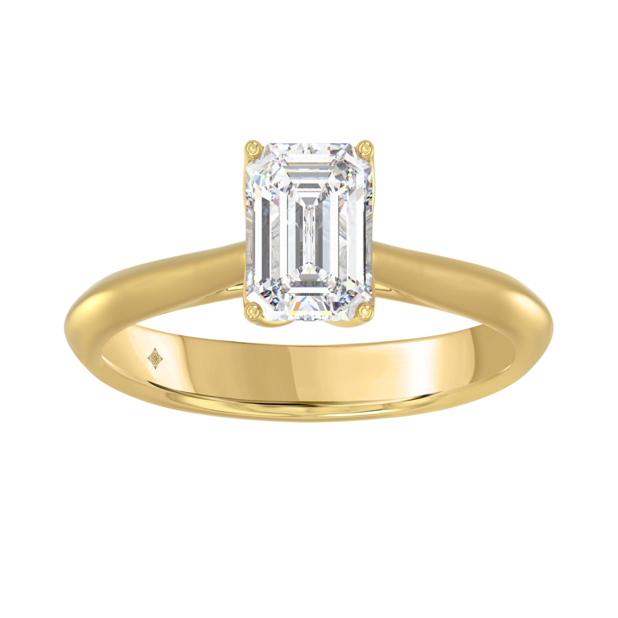 LADIES SOLITAIRE RING 1 1/2CT EMERALD DIAMOND 14K YELLOW GOLD