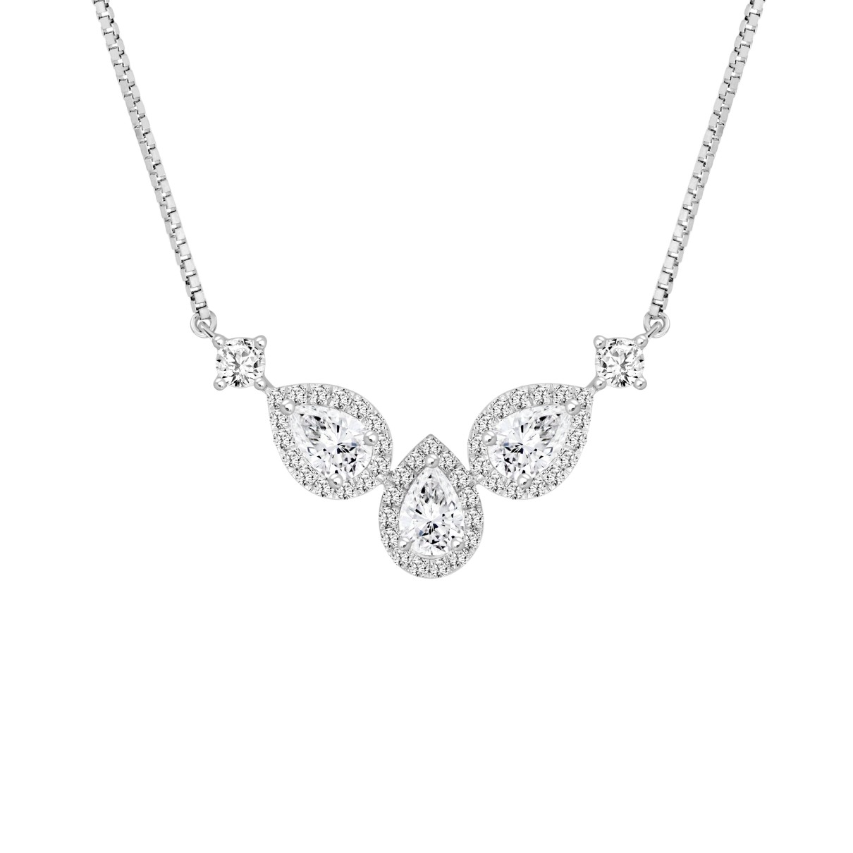 LADIES NECKLACE 3 1/2CT ROUND/PEAR DIAMOND 14K WHI...