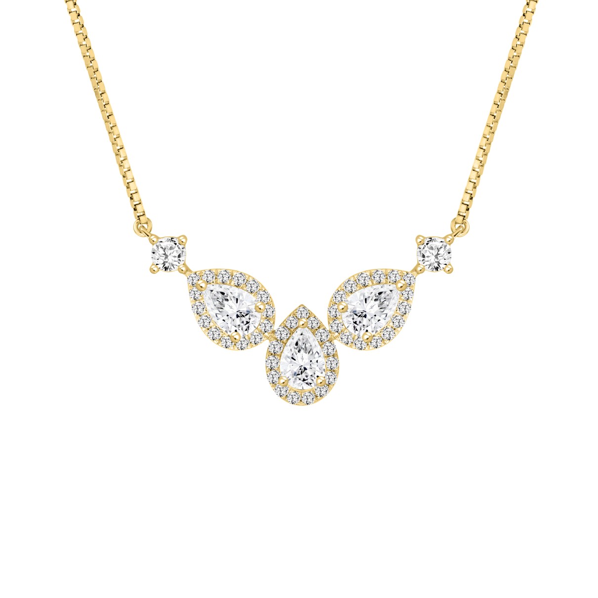 LADIES NECKLACE 3 1/2CT ROUND/PEAR DIAMOND 14K YELLOW GOLD