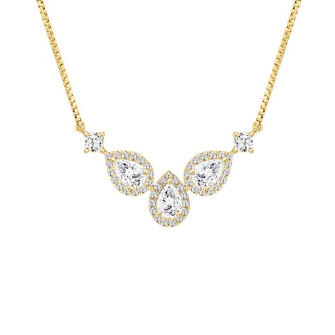 LADIES NECKLACE 3 1/2CT ROUND/PEAR DIAMOND 14K YELLOW GOLD