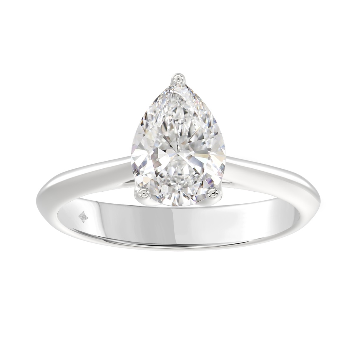 LADIES SOLITAIRE RING 2CT PEAR DIAMOND 14K WHITE G...