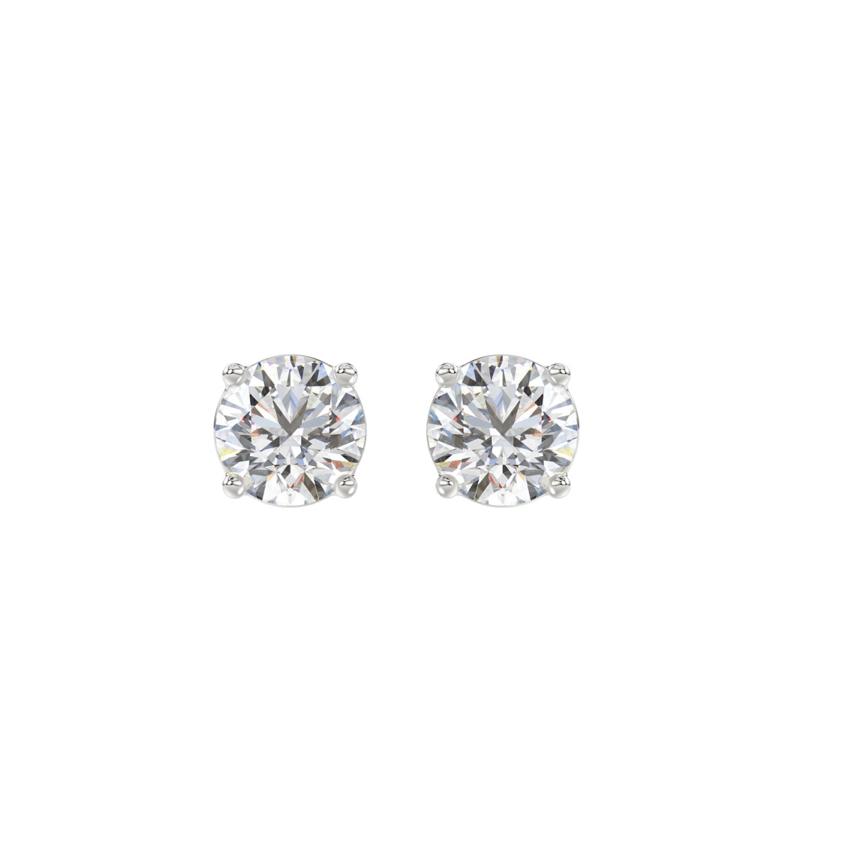 LADIES SOLITAIRE EARRINGS 1 1/2CT ROUND DIAMOND 14K WHITE GOLD