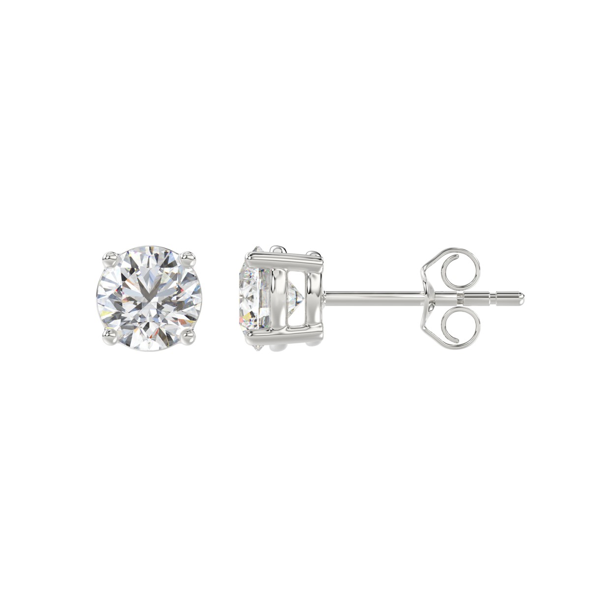 LADIES SOLITAIRE EARRINGS 1 1/2CT ROUND DIAMOND 14K WHITE GOLD