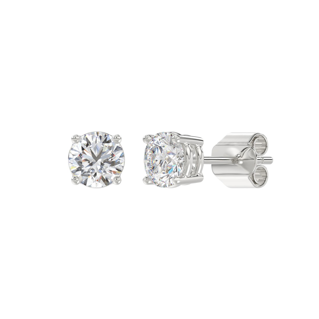 LADIES SOLITAIRE EARRINGS 1 1/2CT ROUND DIAMOND 14K WHITE GOLD