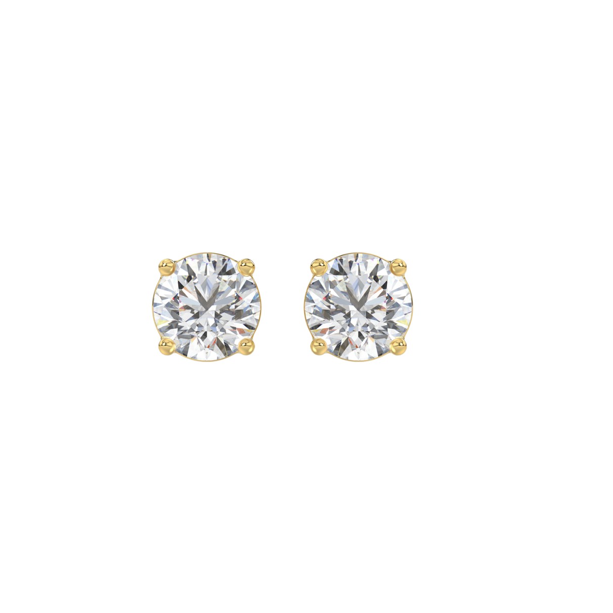 LADIES SOLITAIRE EARRINGS 1 1/2CT ROUND DIAMOND 14K YELLOW GOLD