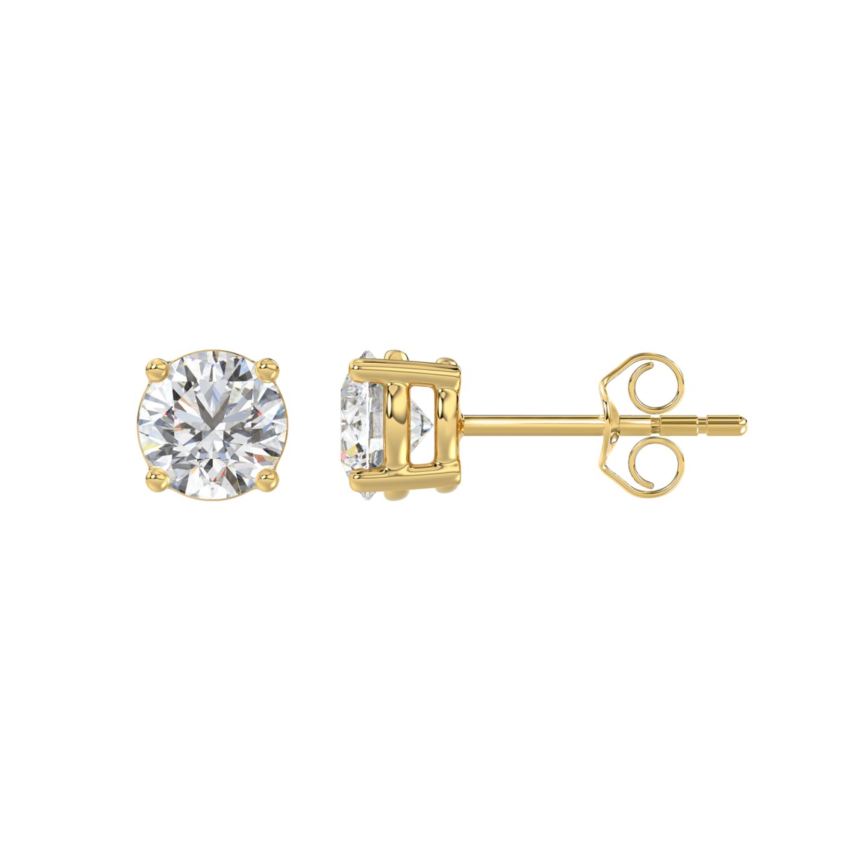 LADIES SOLITAIRE EARRINGS 1 1/2CT ROUND DIAMOND 14K YELLOW GOLD