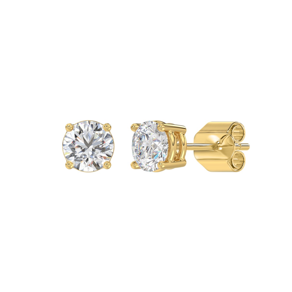 LADIES SOLITAIRE EARRINGS 1 1/2CT ROUND DIAMOND 14K YELLOW GOLD