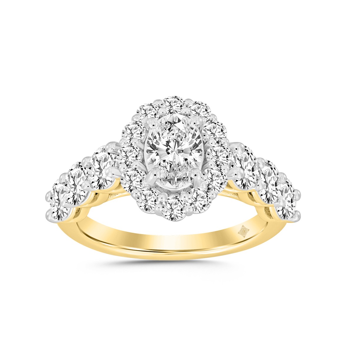 LADIES RING 3CT ROUND/OVAL DIAMOND 14K YELLOW GOLD (CENTER STONE OVAL DIAMOND 1CT )