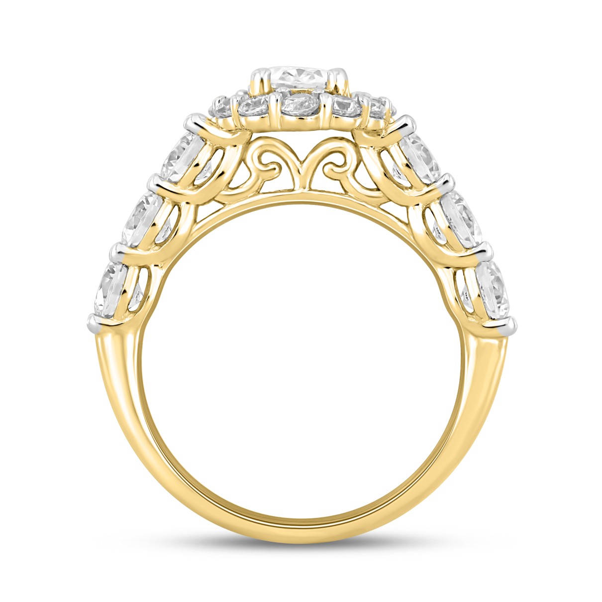 LADIES RING 3CT ROUND/OVAL DIAMOND 14K YELLOW GOLD (CENTER STONE OVAL DIAMOND 1CT )