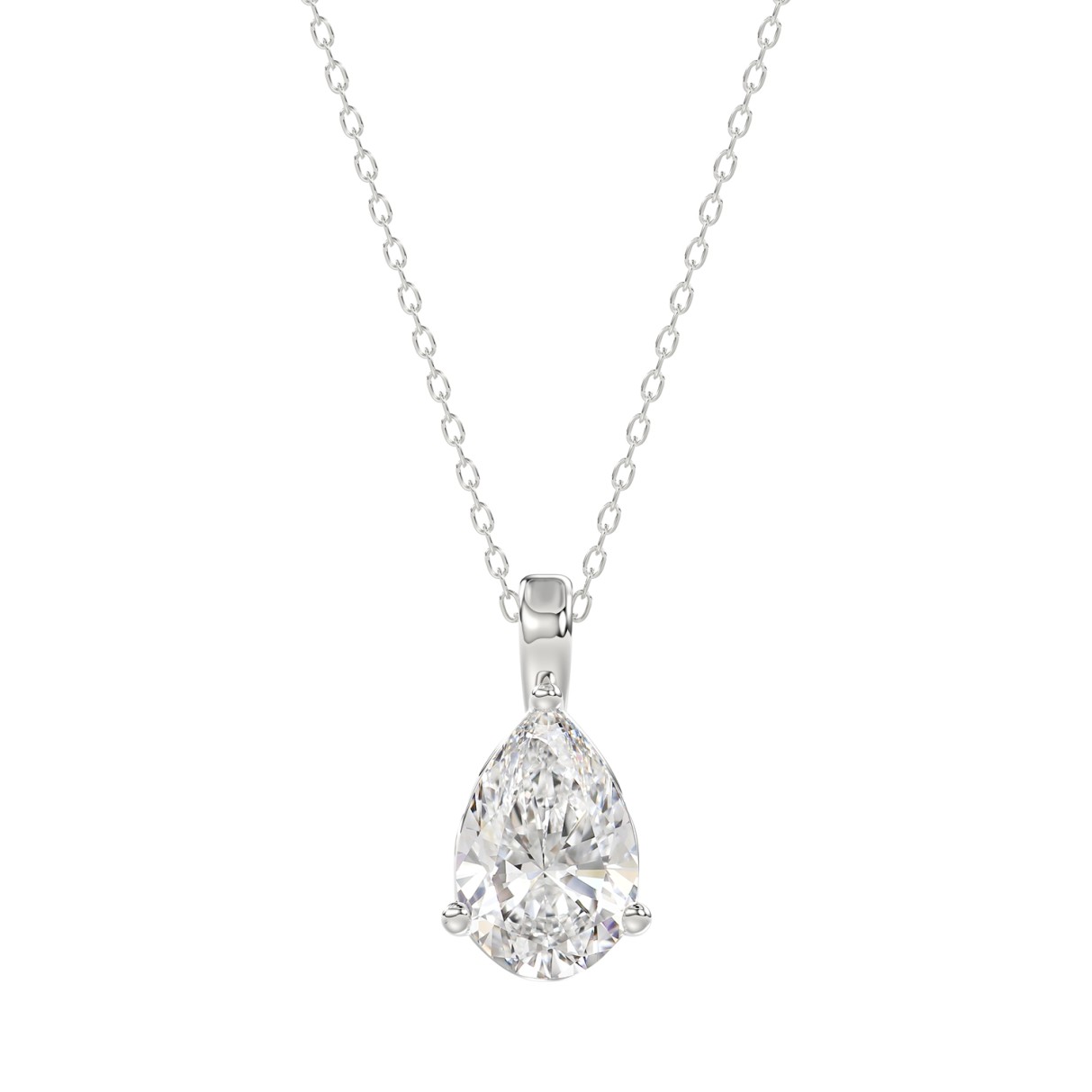 LADIES SOLITAIRE PENDANT WITH CHAIN 2CT PEAR DIAMOND 14K WHITE GOLD