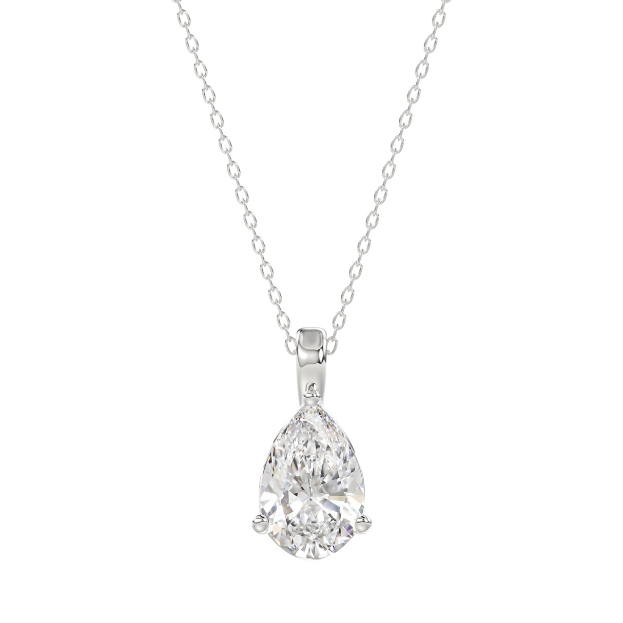 LADIES SOLITAIRE PENDANT WITH CHAIN 2CT PEAR DIAMOND 14K WHITE GOLD