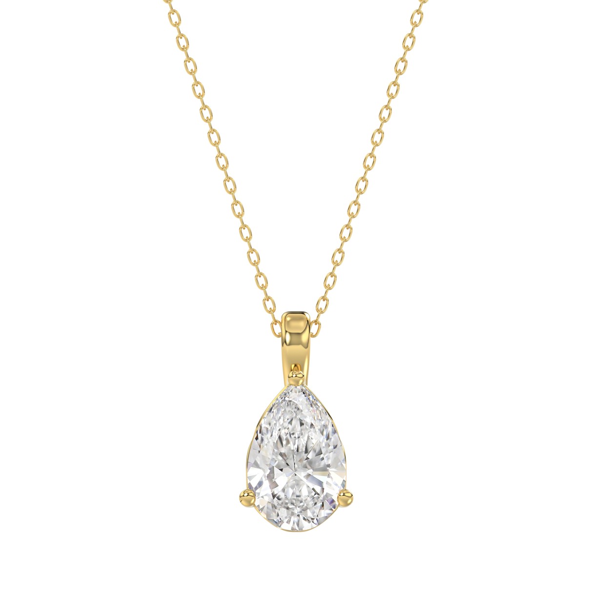 LADIES SOLITAIRE PENDANT WITH CHAIN 2CT PEAR DIAMOND 14K YELLOW GOLD