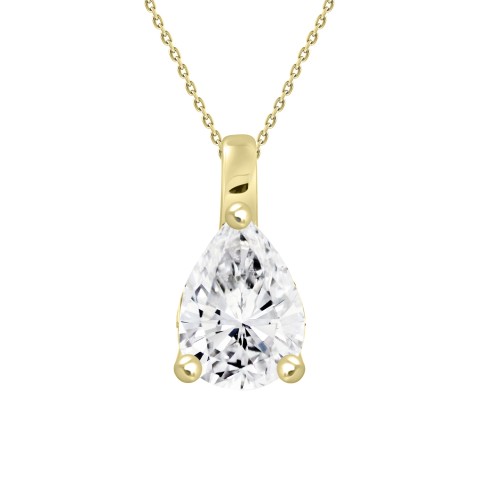 LADIES PENDANT WITH CHAIN 2CT PEAR DIAMOND 14K YELLOW GOLD